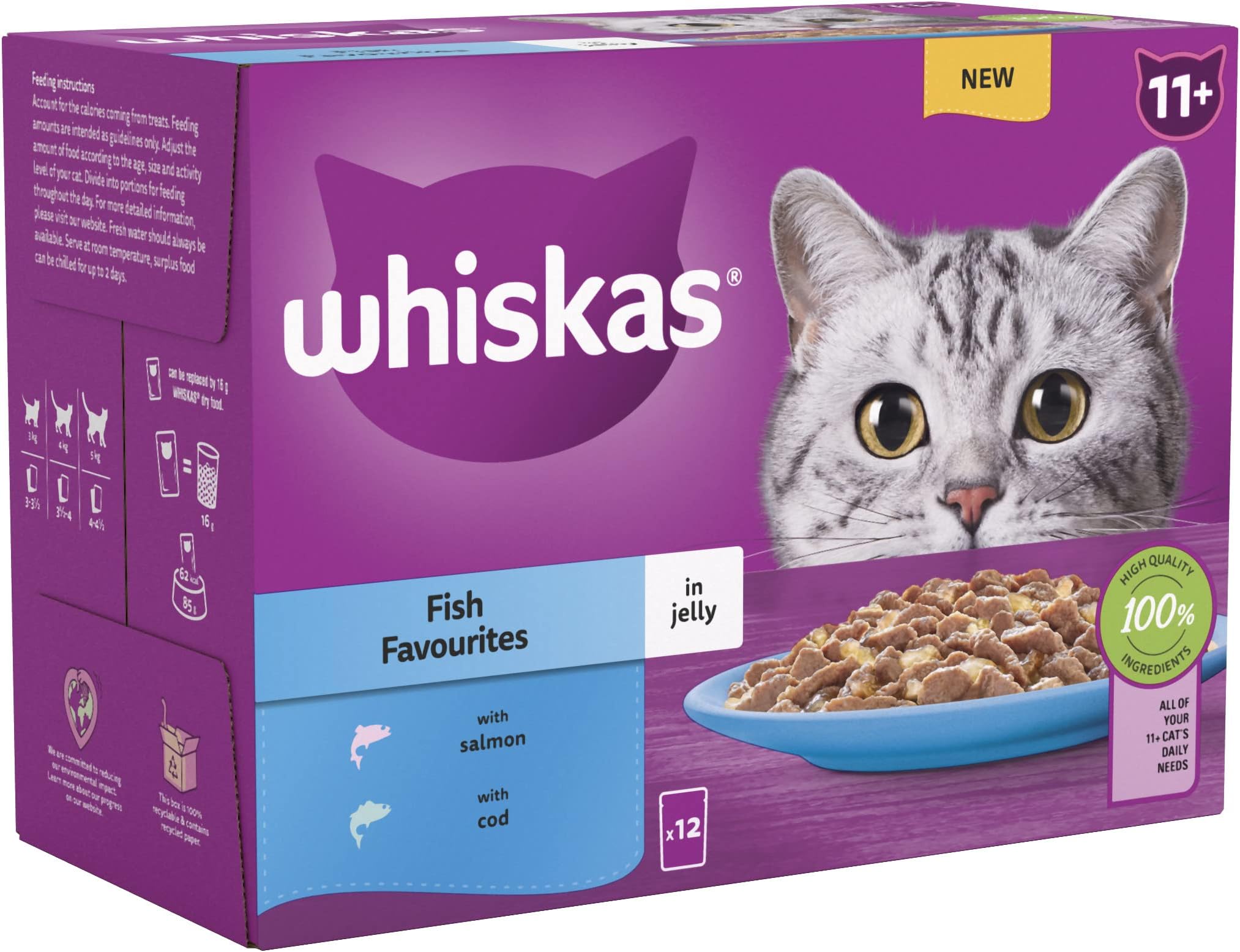 Whiskas 11+ Fish Selection in Jelly Pouches, Senior Cat Food (12x85g