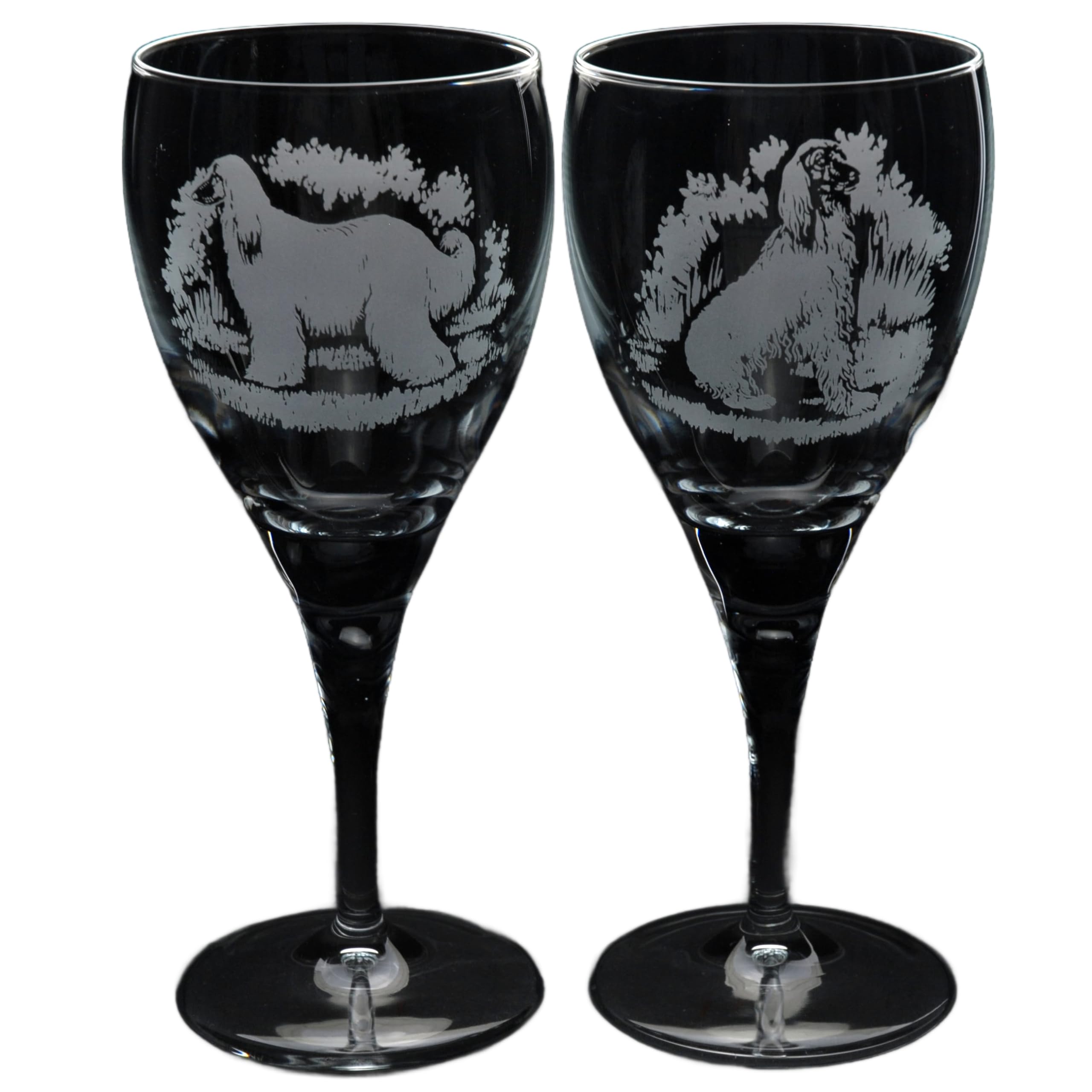 GLYPTIC Glass Art Afghan Hound Dog Placement Hand Etched/Engraved Crystal Wine Glass — image 1