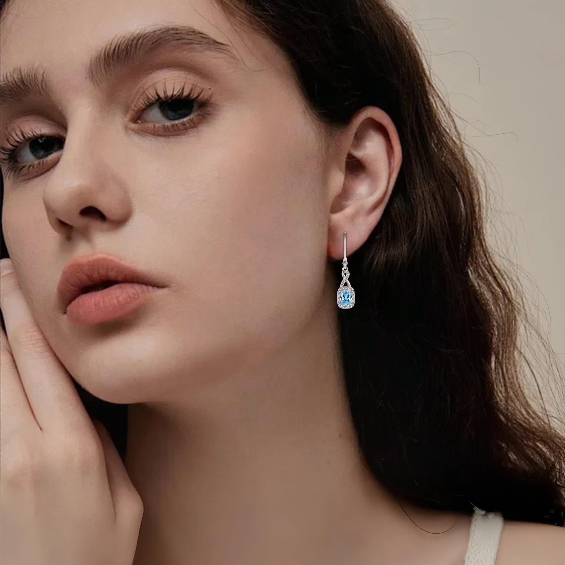 FJ Pendientes Colgantes Infinito Plata de Ley 925 Pendientes Piedra de Nacimiento Corte Princesa Cuadrados Joyas para Mujer