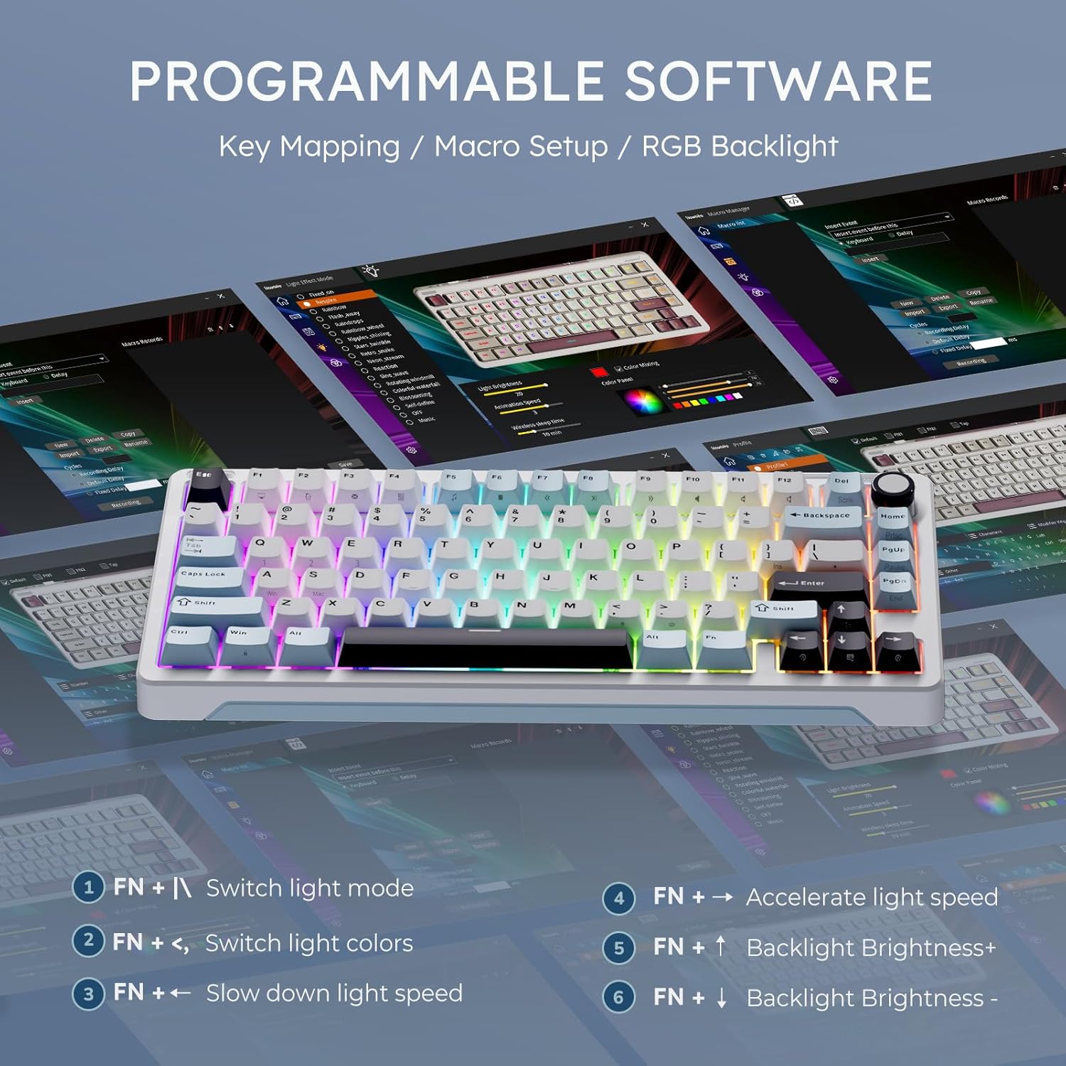 iLovBee B75 Wireless Mechanical Keyboard, Creamy 75% Percent RGB Gaming Keyboard with Knob, Bluetooth/2.4GHz/USB Wired Hot Swappable Keyboards, Gasket Mounted PBT Keycaps, Pre-Lubed Linear Switches