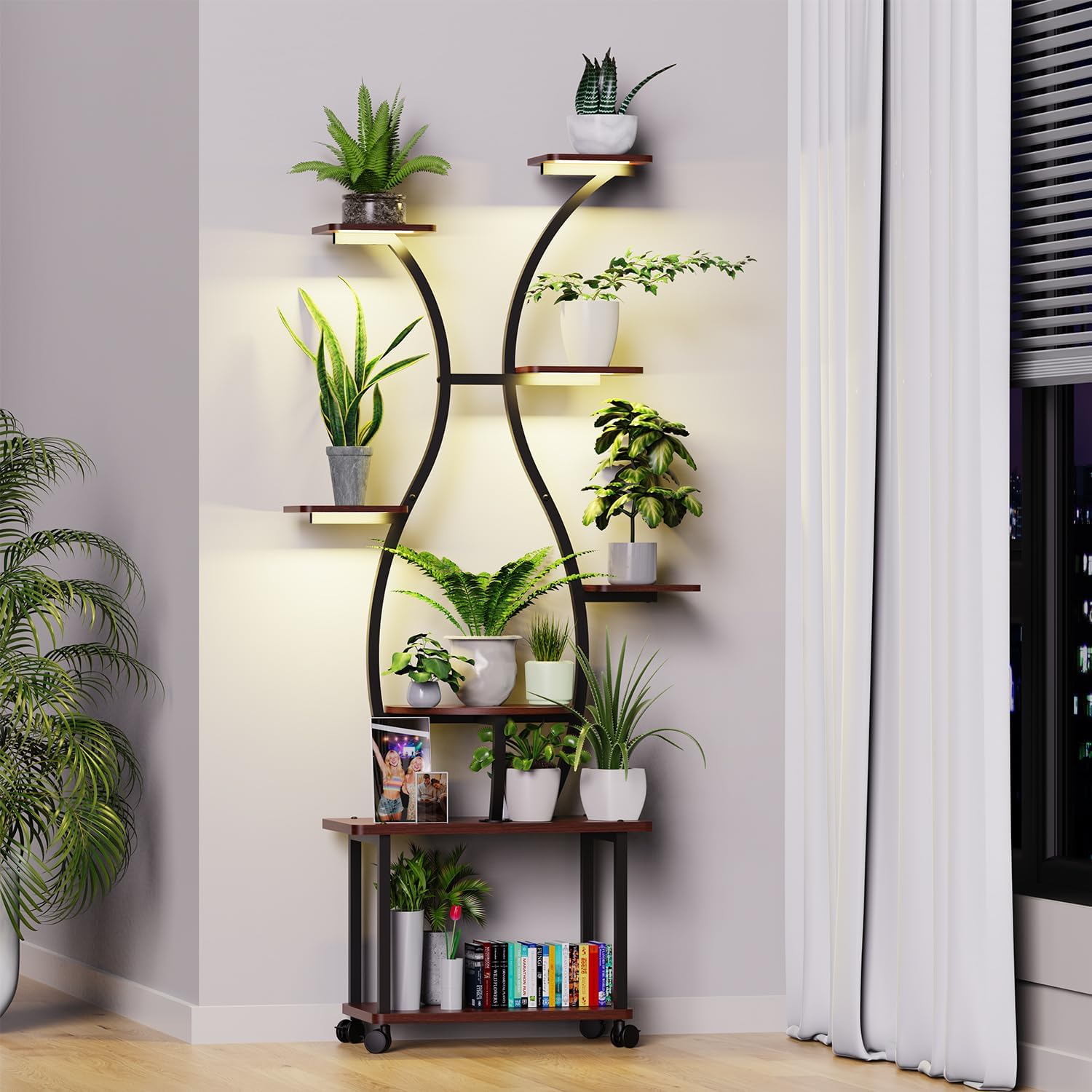Plant Stand Indoor with Grow Lights-65" Indoor Plant Shelf,8 Tiered Corner Plant Stands for Indoor Plants,Metal Tall Plant Flower Display Shelves for Bedroom Living Room Balcony Patio, (Vase-shape)