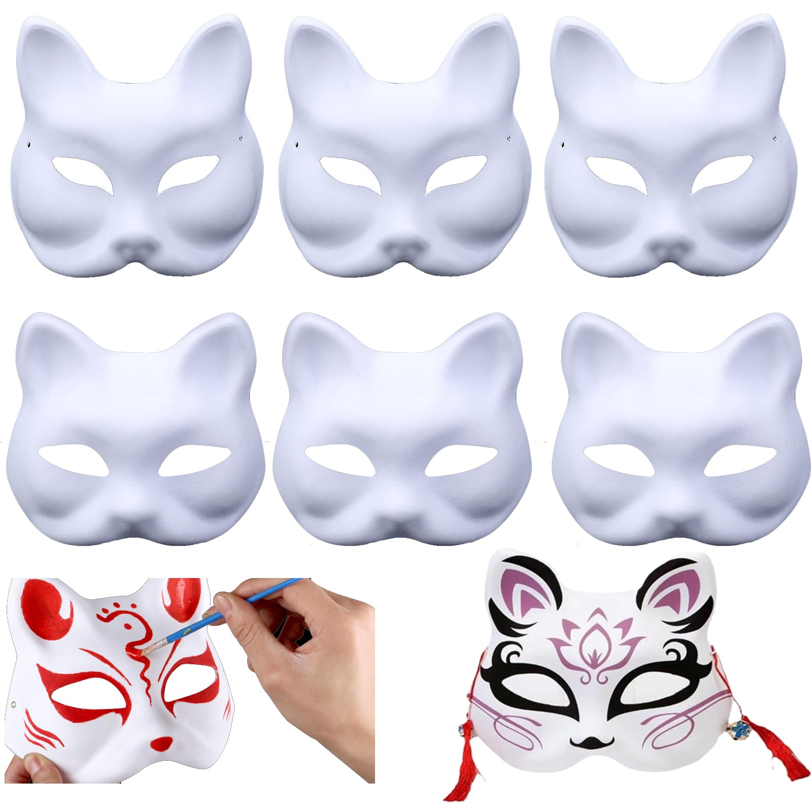6pcs fox Mask DIY White Paper Masks Blank cat Masks Unpainted Paper Masks Blank Hand painted Animal Cosplay Mask Party Costume Accessory Half Blank Animal Dress Up Halloween Costume Accessories