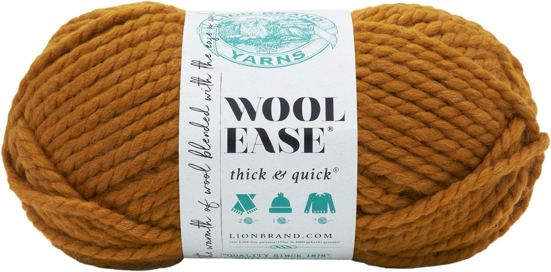 (1 Skein) Lion Brand Yarn Wool-Ease Thick & Quick Bulky Yarn, Butterscotch, 261 Foot (Pack of 1)
