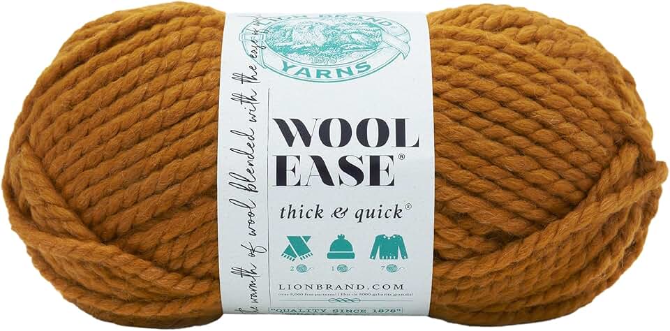 (1 Skein) Lion Brand Yarn Wool-Ease Thick & Quick Bulky Yarn, Butterscotch, 261 Foot (Pack of 1)