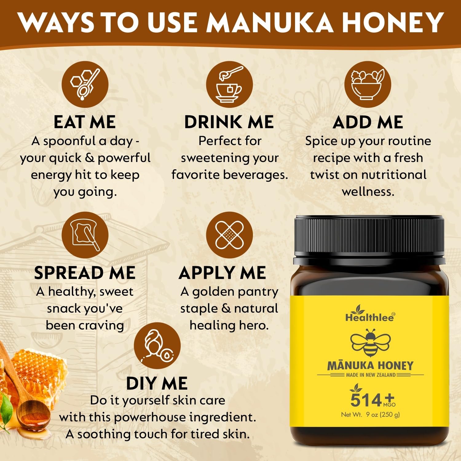 Manuka honey 514+ MGO | New Zealand Honey | High grade |Monofloral honey 8.8oz /250 gram