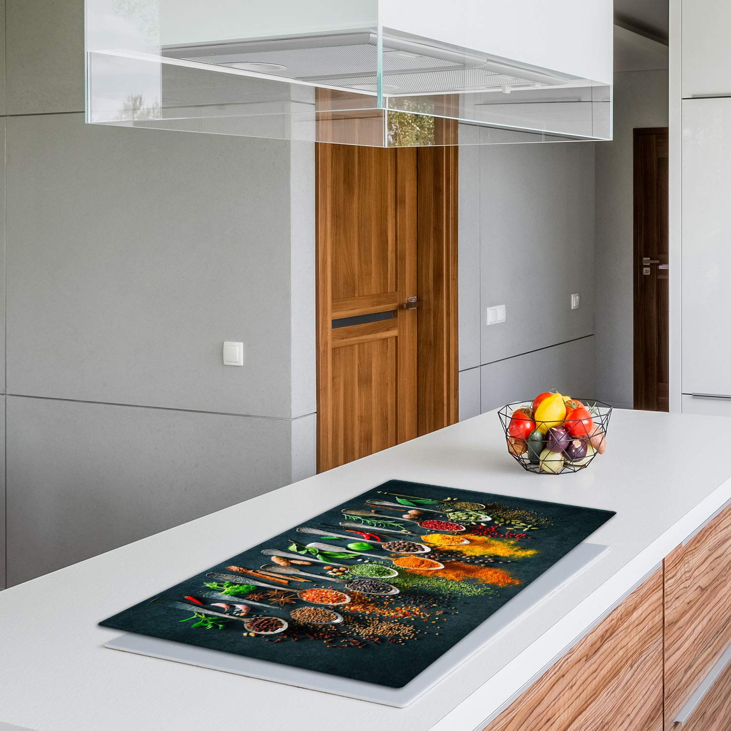 Protector Salpicaduras Cocina Placa Protectora De Vitrocerámica 70x52 Cm – Vidrio Templado, Multiusos: Protector, Tabla De Cortar, Bandeja (Diseño Ciudad) Placa Decorativa Ciudad