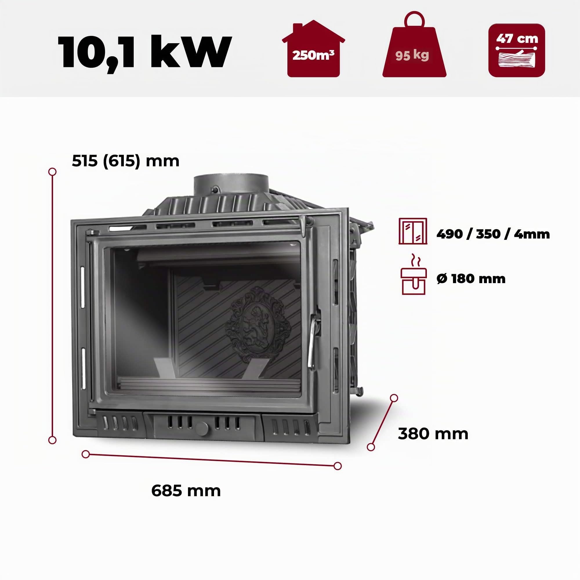 Inserto per camino a legna in ghisa - W6 (10,1 kW) ECO