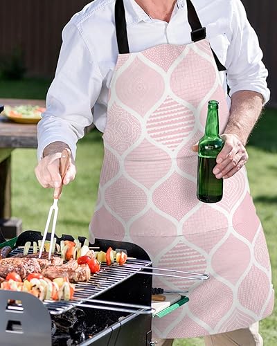 Miniatura 5 de Pink Geometric Bib Aprons with Pockets Waterproof, Adjustable Apron for Men Women Moroccan Modern Geometric Abstract Art