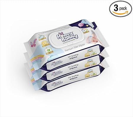 Honey Bunny Premium Wet wipes with aloe vera & Vitamin E (216 Wipes) Pack of 3