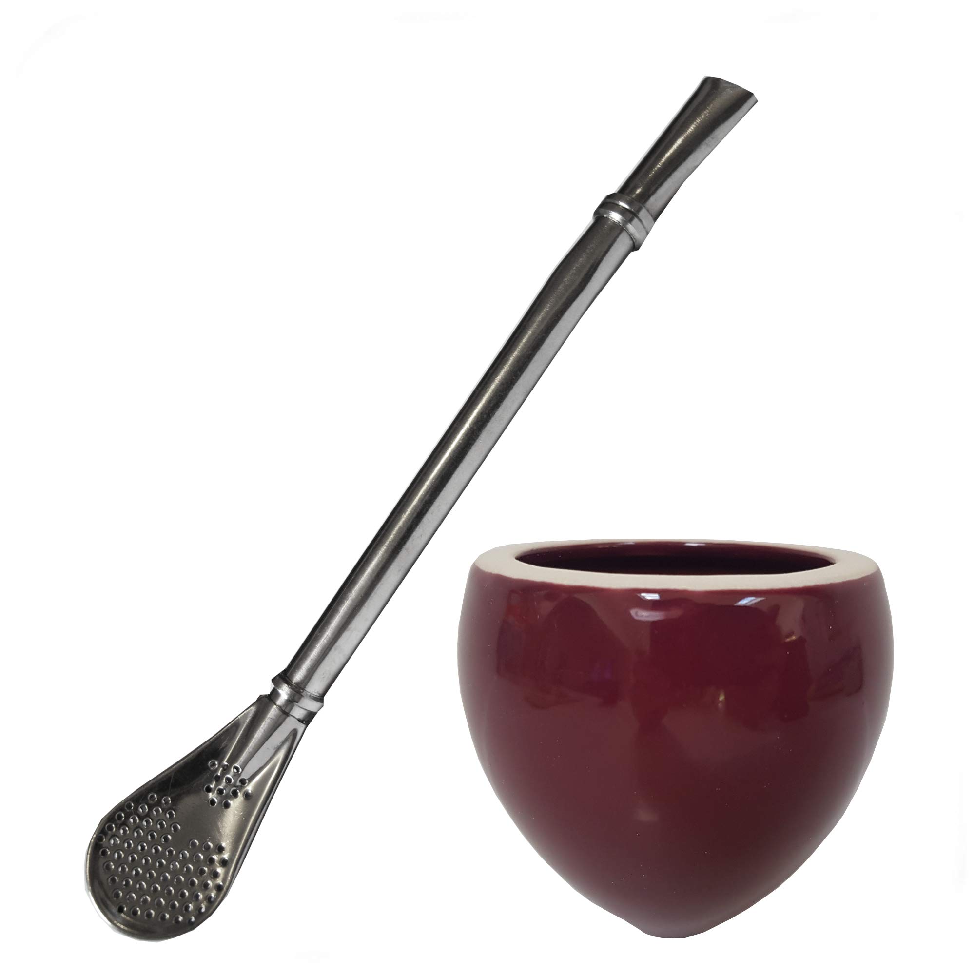 Gaucho Bruno Set Paille et tasse mate Yerba - Petite gourde en céramique, gobelet en acier inoxydable Bombilla Paille à boire - Kit de boissons réutilisable pour la maison et le voyage