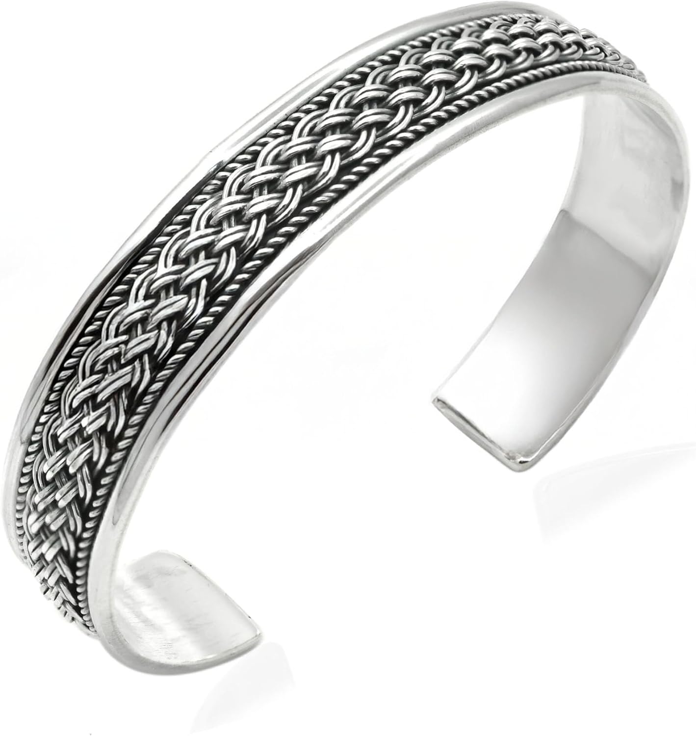 Men's Women's Silver Bracelet 925 Sterling Silver Braided Cuff bangle For Men, Women Adjustable size