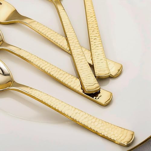 Miniatura 5 de KIRE 400 cucharas y tenedores de plástico dorados desechables, juego de cubiertos de plástico dorado desechables, 200 tenedores y 200 cucharas para