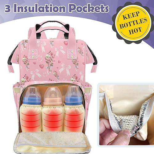 Miniatura 2 de Mochila de pañales personalizada con lazo con nombre, gran capacidad, multifuncional, bolsa de mamá, impermeable, elegante bolsa de lactancia