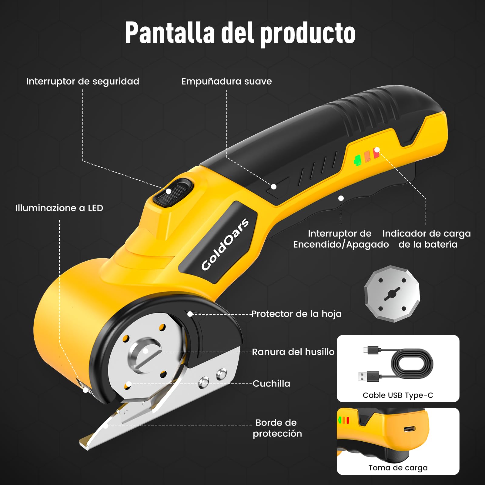 Cortadora de Cartón, Cortadora Eléctrica Recargable 4V, Espesor de Corte 6mm para Cartón, Cajas y Manualidades, Incluye Cuchilla Adicional