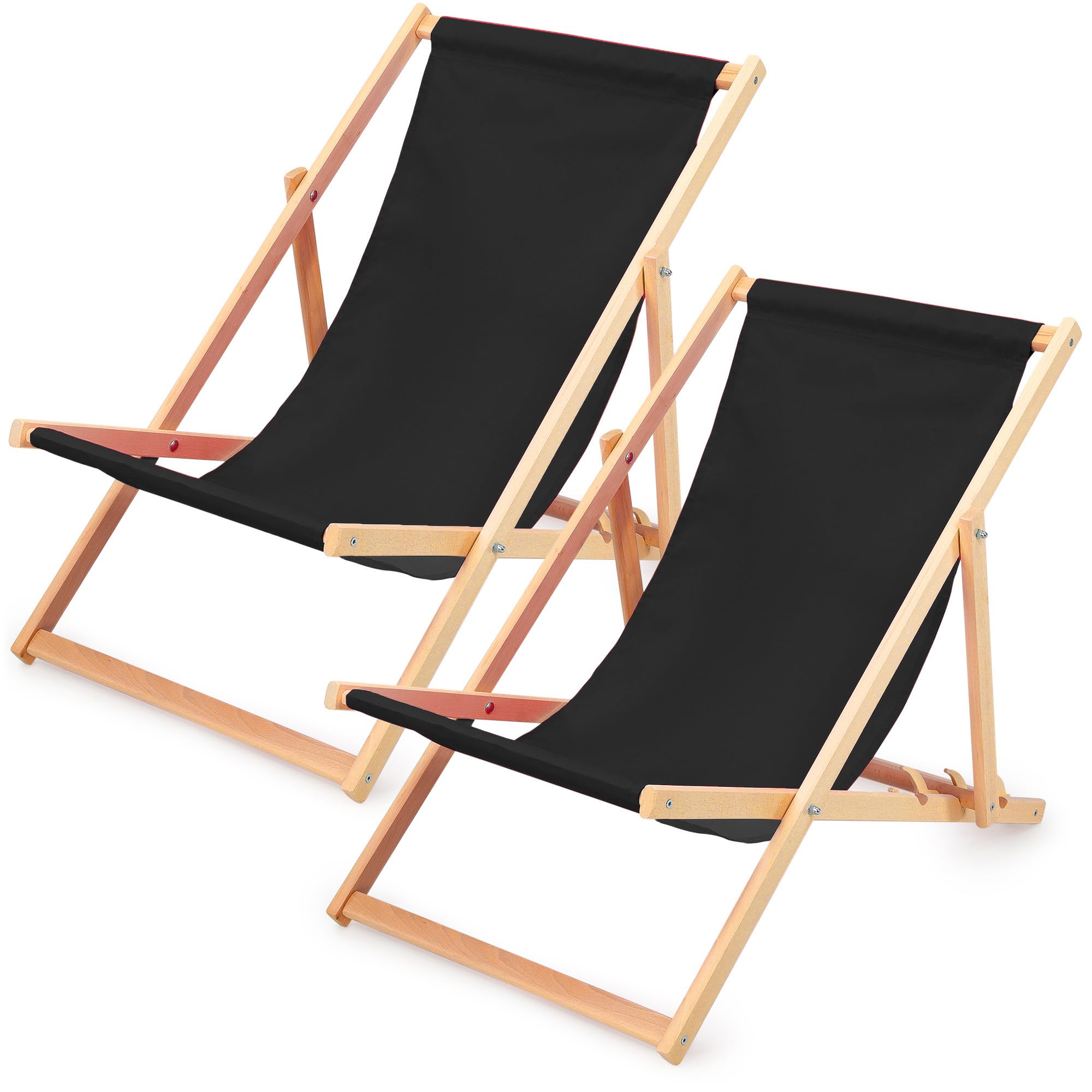 Tumbona Plegable 2 Piezas - Tumbona de jardín, Silla Plegable, Tumbona Plegable de Madera, Tumbona de Playa, Silla de Playa, Silla Plegable de Madera, Capacidad de Carga máxima 120 kg Negro