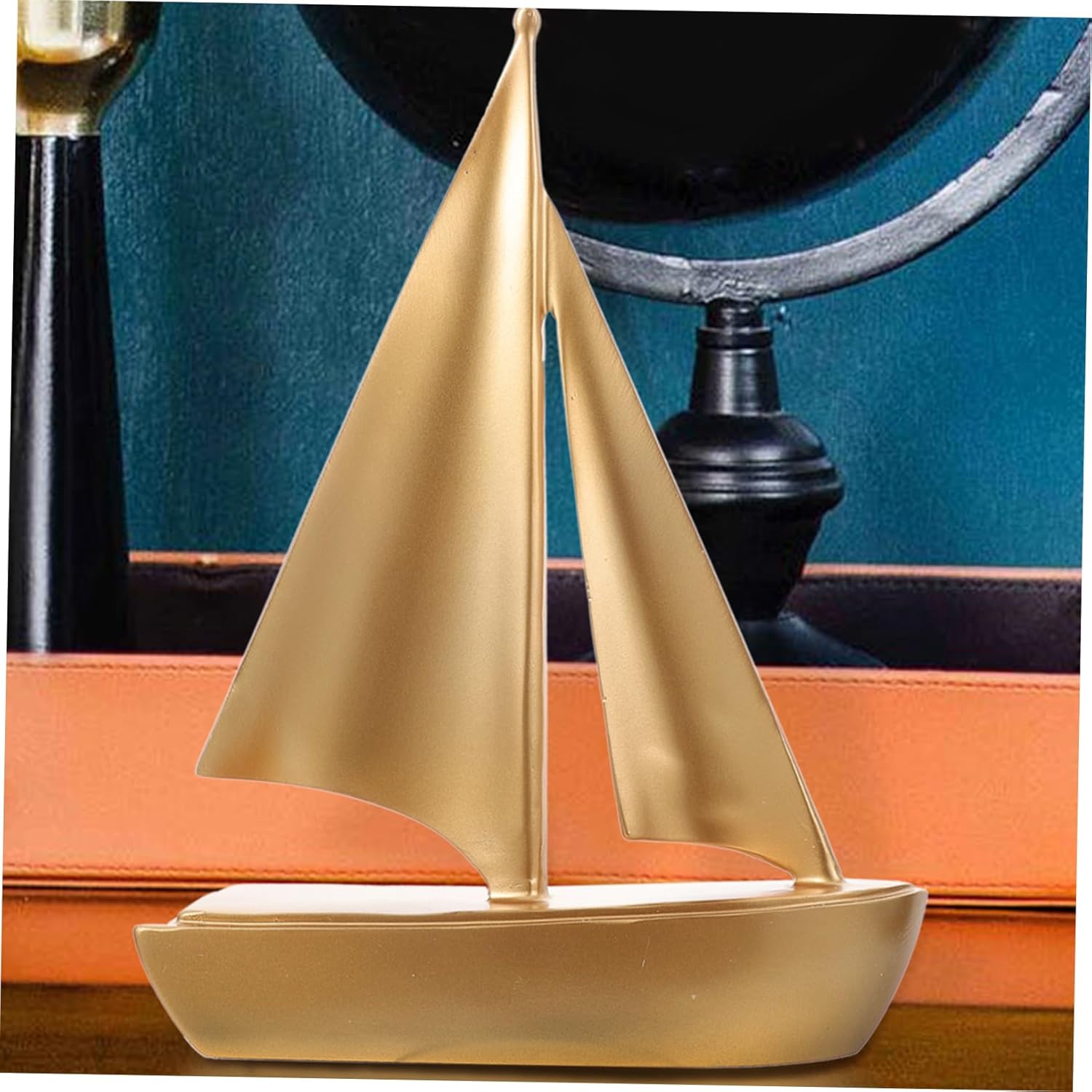 Resin Sailboat Model Decorative Tabletop Nautical Adornment for Home and Office Coastal Theme Desk Decor