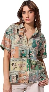 The Souled Store Pink Panther: Comics Women and Girls Short Sleeves Collared Neck Button Front Multicolour All Over Printe... Price In India