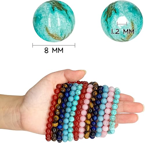 Miniatura 2 de 46 cuentas de piedra natural de 0.315 pulgadas (0.315 in), cuentas redondas sueltas de ágata con cristales curativos energéticos para hacer