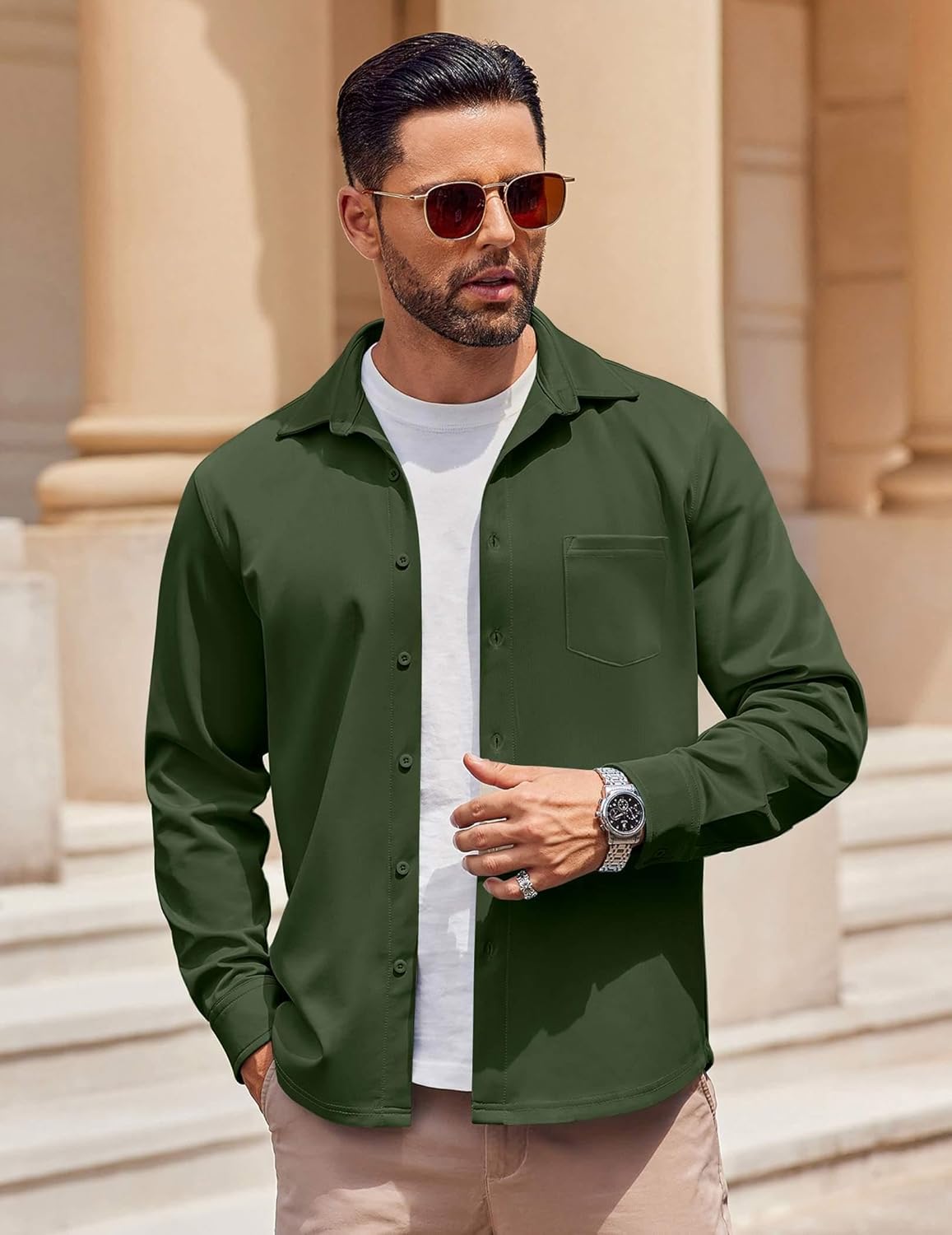 COOFANDY Mens Long Sleeve Button Down Shirt Wrinkle Free Casual Shirt for Men Untucked Shirts with Pocket for Wedding - Image 3