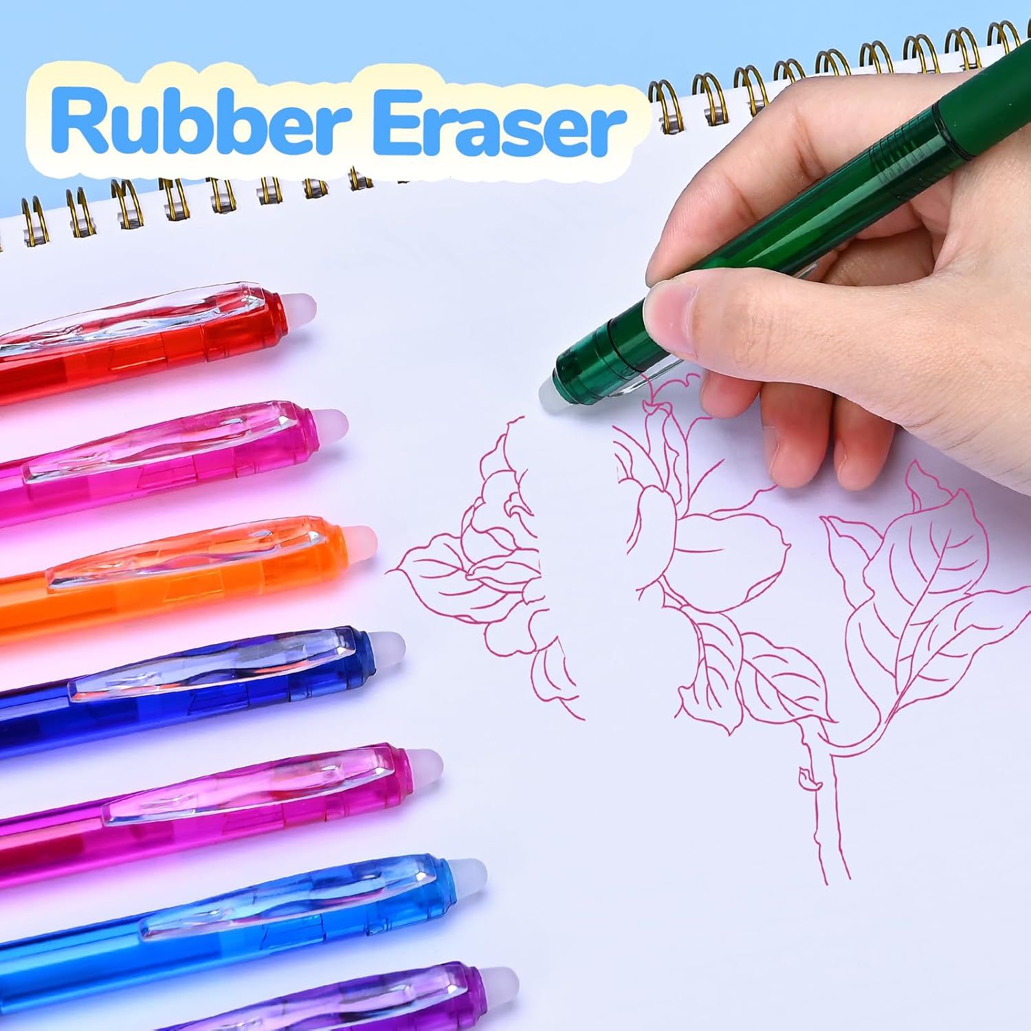 Temiary 12Pcs Erasable Gel Pens Multicolor, Easy to Erase No Smudge, Fine Point Colorful Pen Smooth Writing for Note Taking, Assorted Color Ink for School Office Stationary (0.5 mm) - Image 6