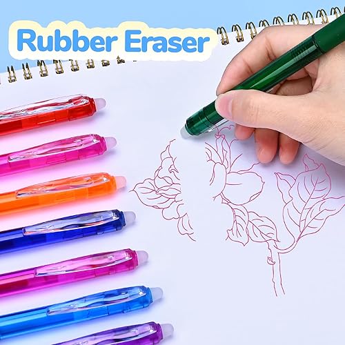 Miniatura 6 de Temiary 12 bolígrafos de gel borrables multicolor, fáciles de borrar, sin manchas, punta fina, colorido, escritura suave para tomar notas, tinta de