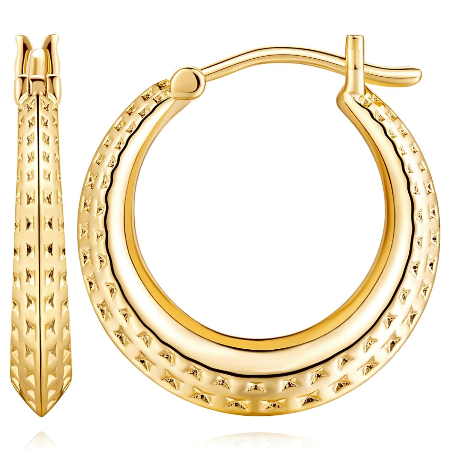 BANGALO14K Gold Earrings for Women Chunky Hoop Earrings 14K Gold, Lightweight & Small Hoop Earirng for Women with Hinged Clasp 20MM