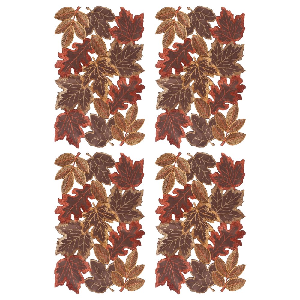 Bdkmms Leaves Fall Table Runners, 4Pcs 16.9×11Inch Thanksgiving Harvest Table Runners Embroidered Maple Tablecloth For Home