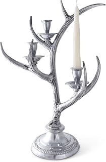 Arthur Court Designs Aluminum Metal Antler Candlestick / 3 Taper Candle Holder 13 inch Wide 17.5 inch Tall