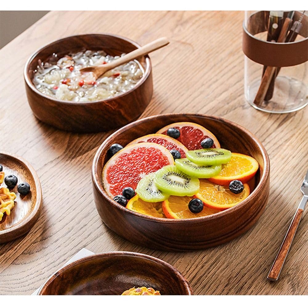 Bol de service en bois d'acacia 20 x 20 x 4,5 cm pour nourriture, fruits, salade