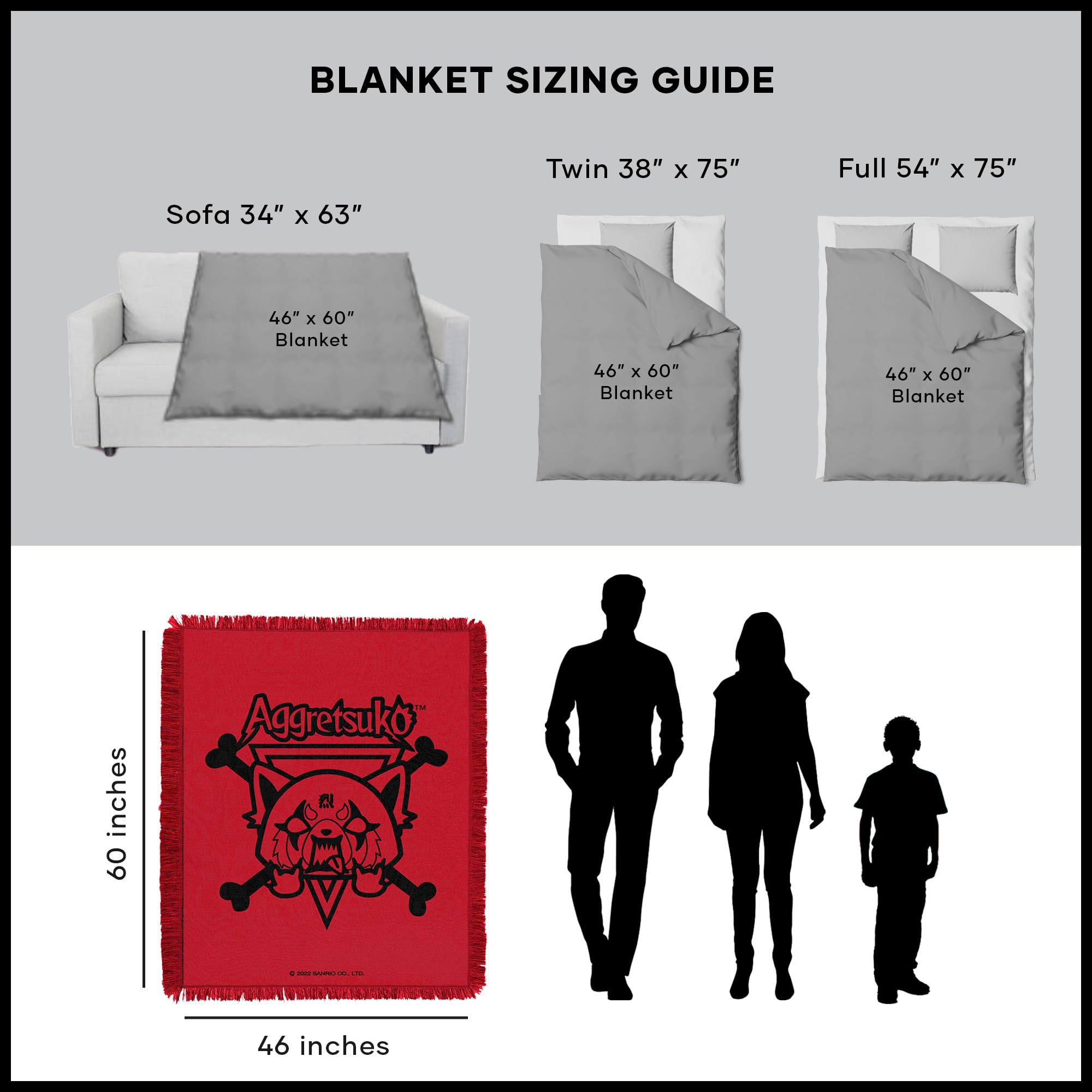 Amazon.com: Northwest Aggretsuko Woven Jacquard Throw Blanket, 46