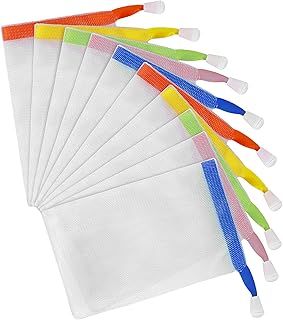 Sibba Nylon Face Cleansing Foaming Nets 10 Packs Bubble Foam Exfoliating Mesh Soap Bar Pouch Storage Lanyard Holder Saver Bag Body Face Cleansing Accessory(Drawstring Color Random)