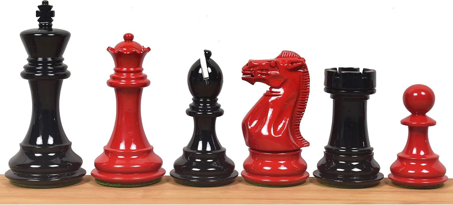 RoyalChessMall-4.1" Pro Staunton Weighted Red & Black Painted Wooden Chess Pieces Only Set