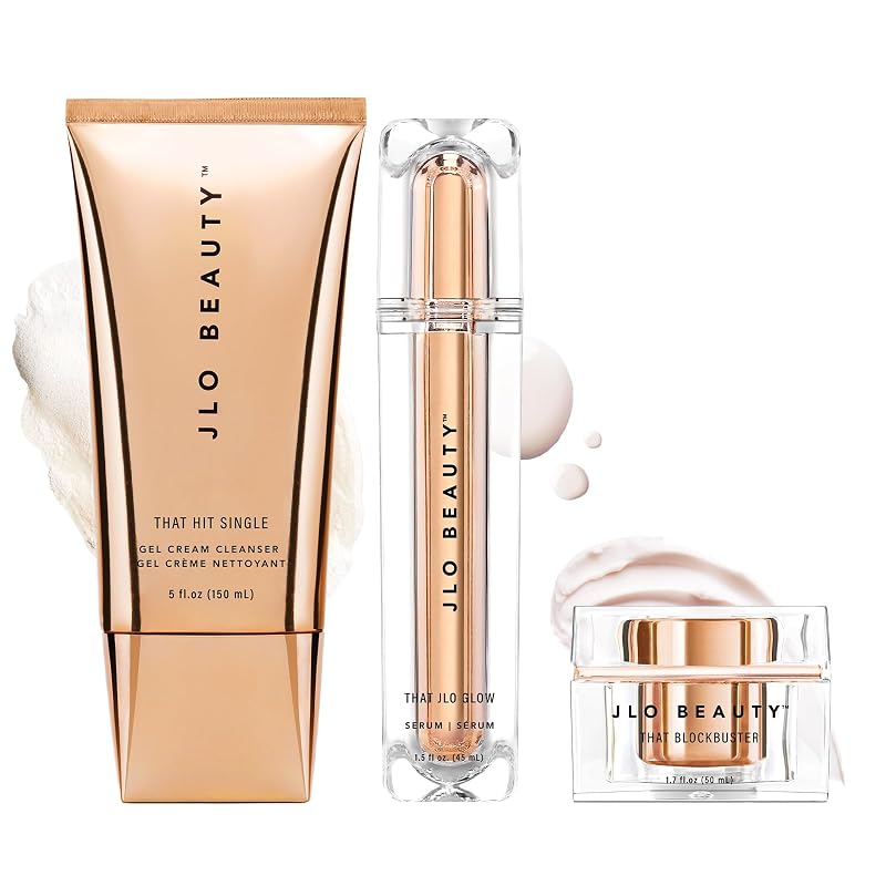 JLO BEAUTY Conjunto de cuidados faciais com limpador, sérum e hidratante, 3 unidades