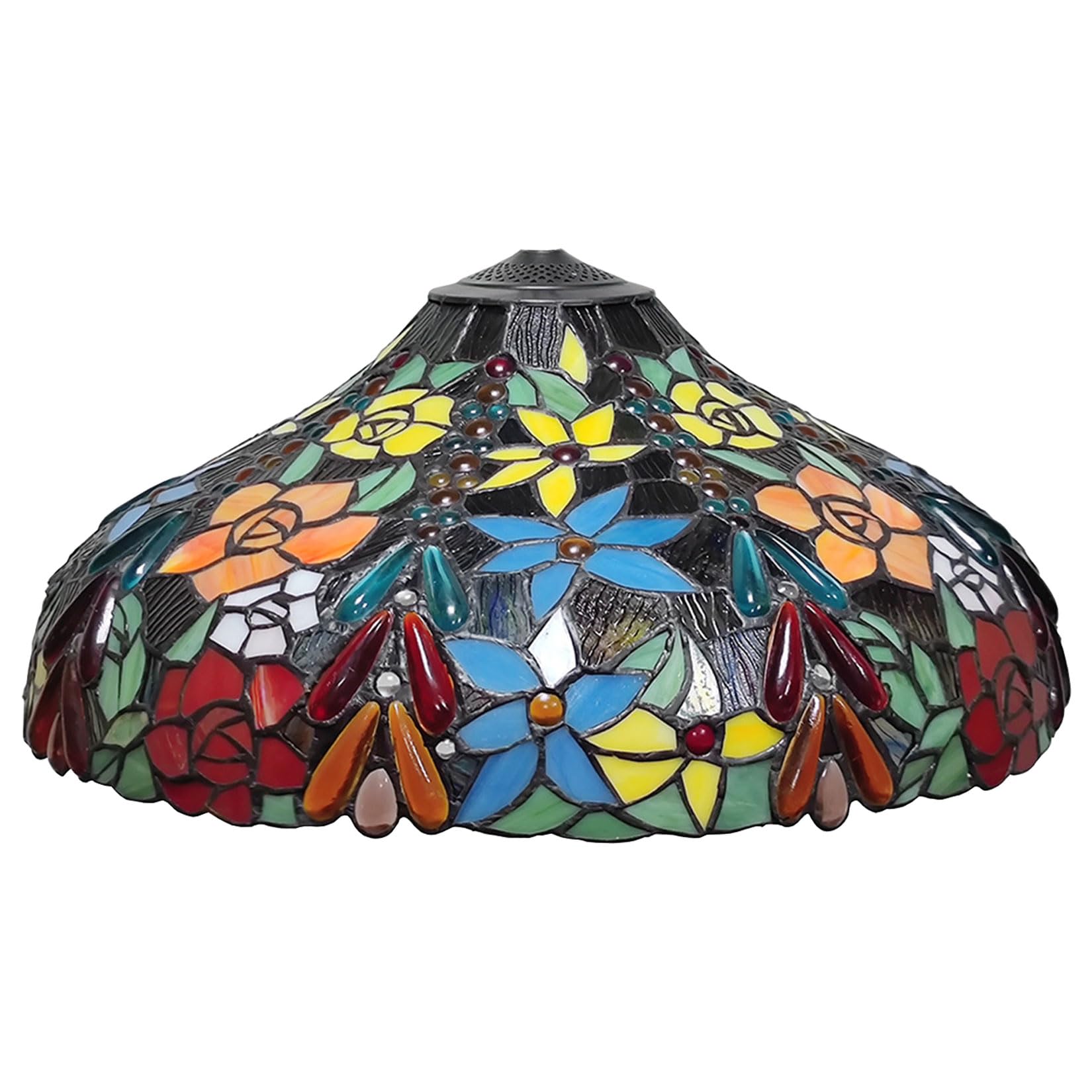 Abat-jour de lampe en perles de rose en verre teinté Tiffany pour suspension