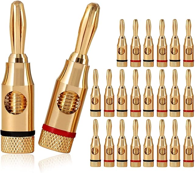 RUNCCI-YUN 24-Pack Speaker Male Banana Plugs, 24K Gold Plated Audio Jack Wire Cable Screw Connectors, for Musical Audio Speaker Wire & Audio/Video Receiver