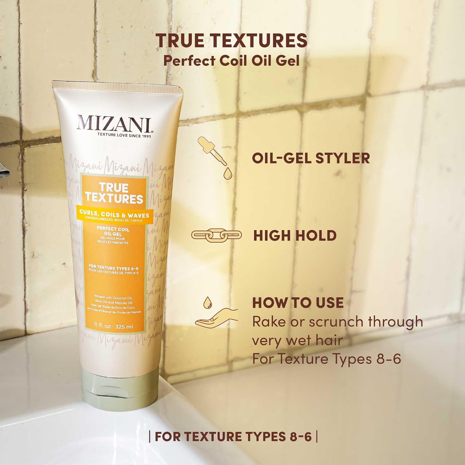 Mizani True Textures Perfect Coil Oil Gel - Curly Hair Gel for Wash and Go Styles, with Olive & Coconut Oil, Anti Frizz, Silicone-Free, No Drying Alcohols, Paraben-Free - Image 3