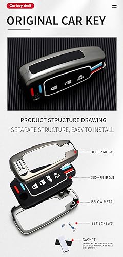 Miniatura 5 de ontto Soporte para llavero de 3 botones para llave plegable Nissan Flip, cubierta de llave de metal con llavero, plateado