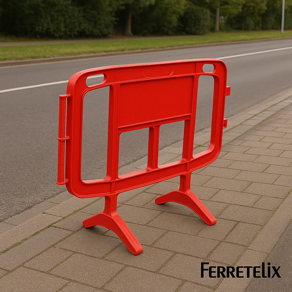 FERRETELIX® Valla plástico PVC roja 1,26 m (Kit de 3 unidades) con patas giratorias – Ligera y resistente para señalización temporal