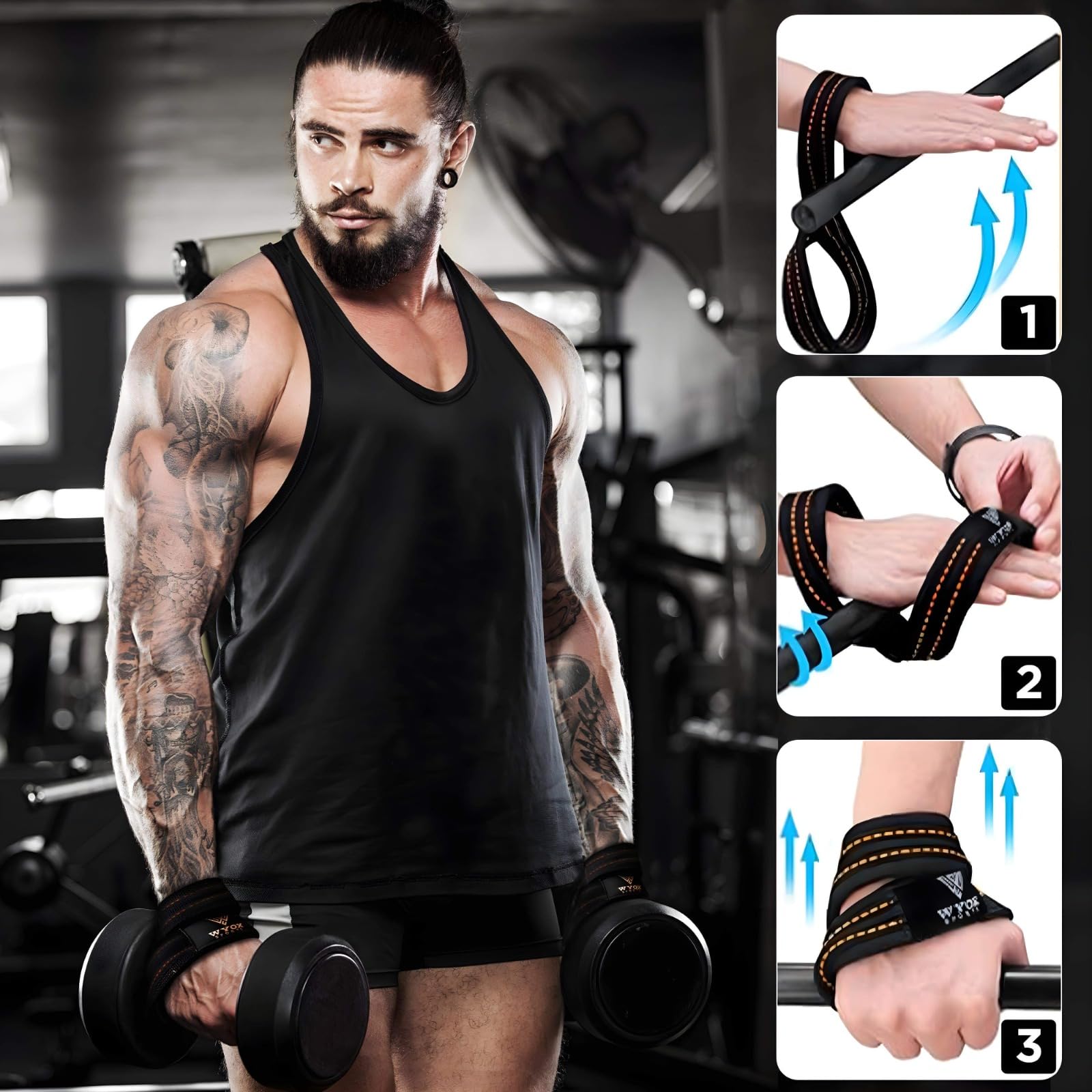 WYOX Figur 8 Lifting Straps - Deadlift Wrist Wraps, Weight Lifting Deadlifting Workout Straps for Power Lifters | Weightlifting Gym Straps for Men