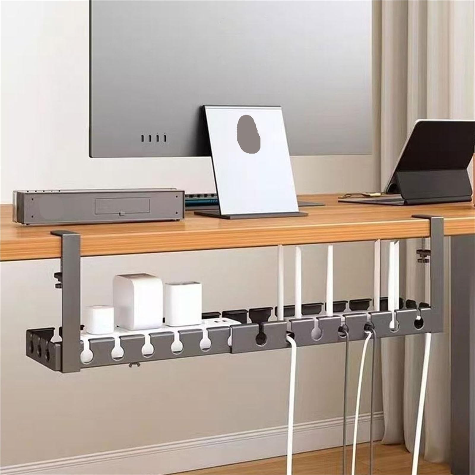 Kabelkanal Schreibtisch Schreibtisch-Kabelmanagement-Tablett for Organizer, Ladedatenkabel, PC-Computer-Rack im Heimbüro Zur Aufbewahrung(Black 43-74cm)