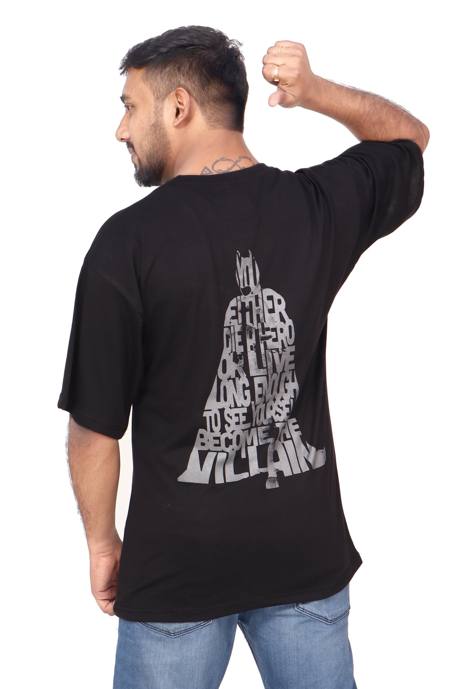 BEER & BONGBatman: Gotham Guardian Mens and Womens Oversized fit Graphic Printed Half Sleeve Cotton Oversized T-Shirts