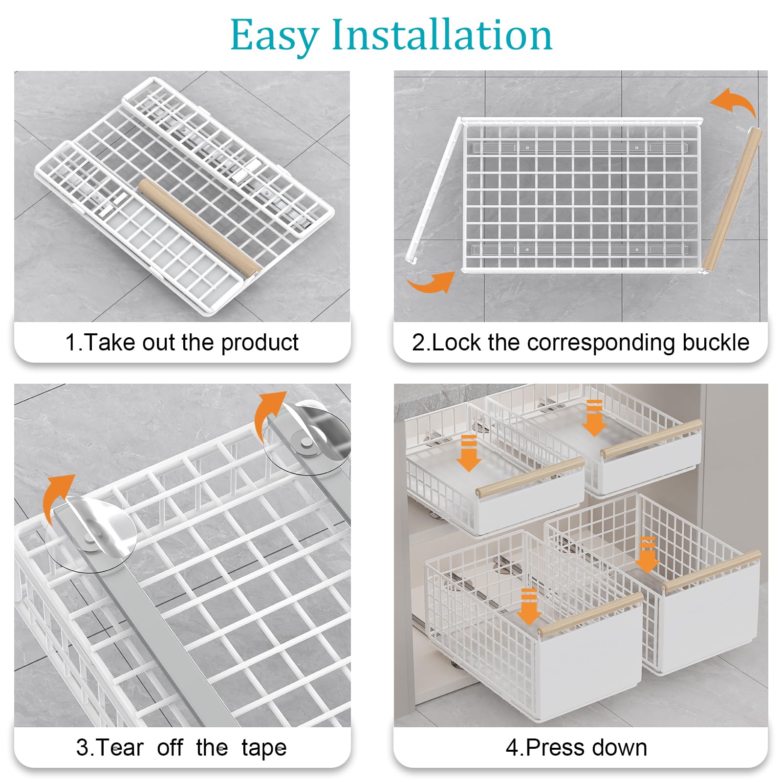 Organizador de Cajones,Bandeja Extraible Armario Cocina,Instalación Conveniente Gavetas Deslizantes Para Armarios,Blanco,39.5×23.5×19.5cm,HCF003LW-1