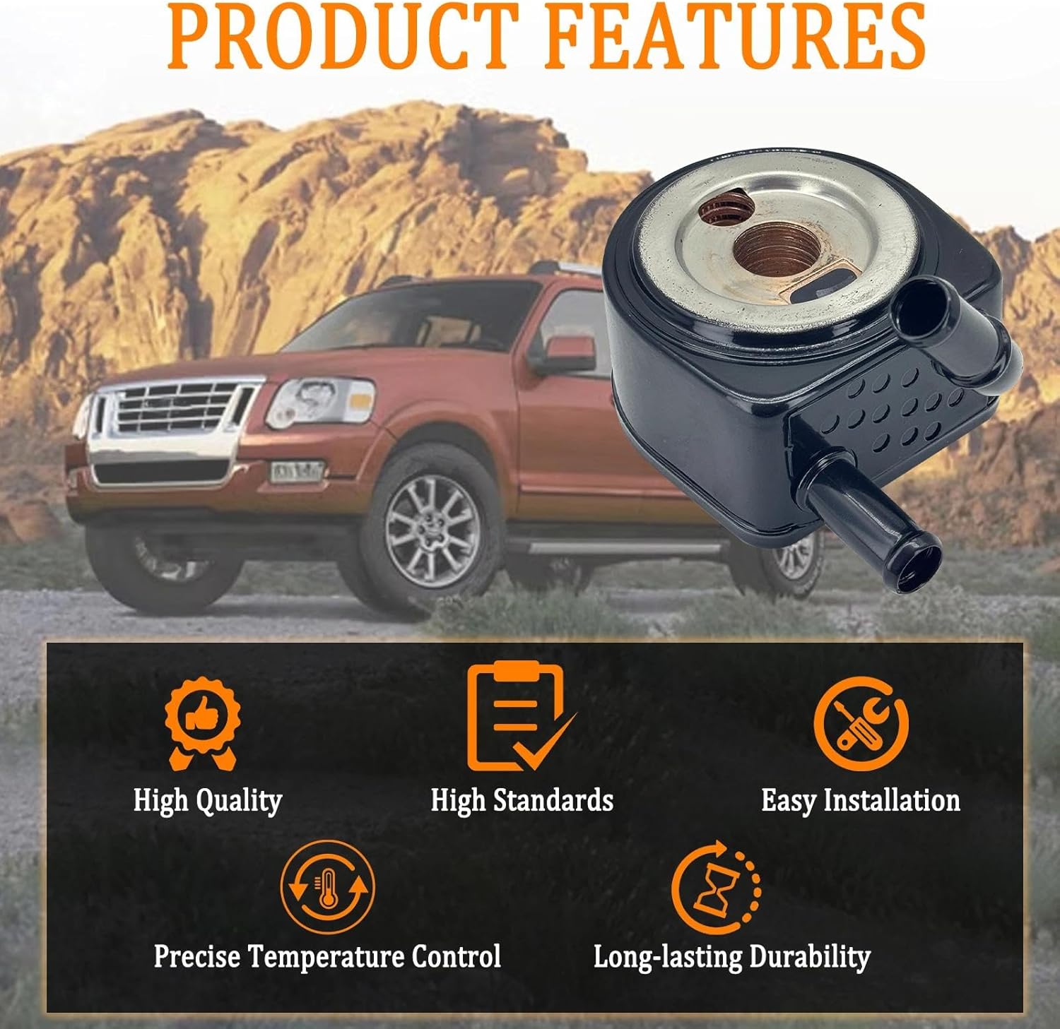 1L2Z-6A642-FA Engine Oil Cooler Compatible with 2002-2010 Ford Explorer,for 2007-2010 Ford Explorer Sport Trac,for 2002-2010 Mercury Mountaineer Replacement 1L2Z6A642FA