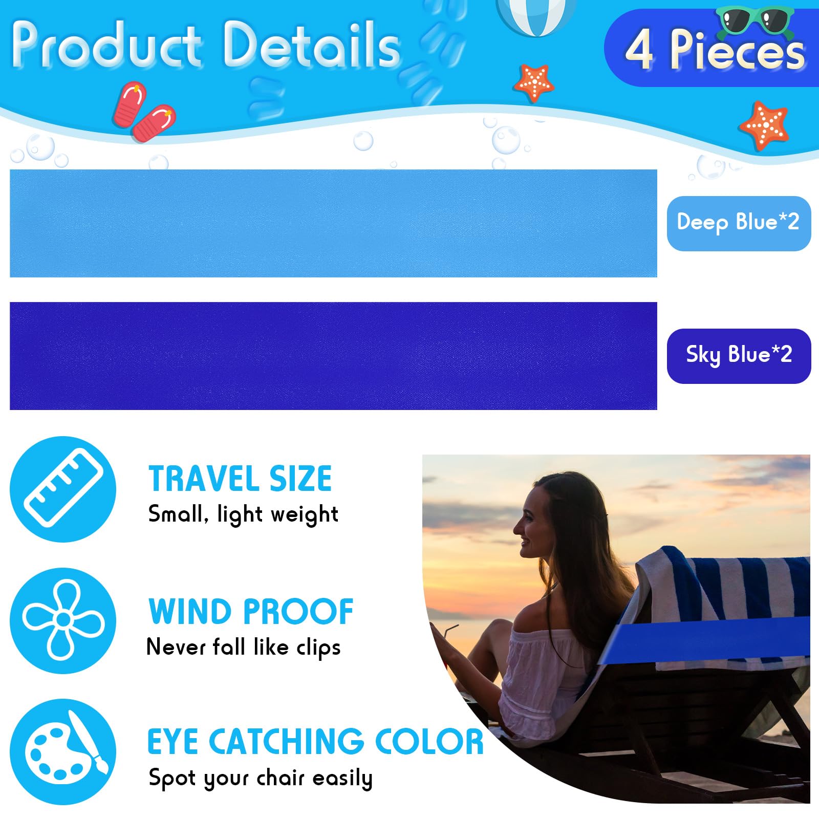 Accessoires Plage Piscine 4 Pinces à Serviettes De Plage En Forme De Tong - Clips Anti-Vent Pour Chaises Longues Et Piscine Grosse Pince Serviette Transat