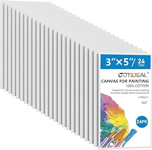 GOTIDEAL Lienzos para Pintura, 3x5 pulgadas paquete de 24, Paneles de Lienzo Plano en Blanco Imprimado Profesional - Tableros de Lienzo de Artista