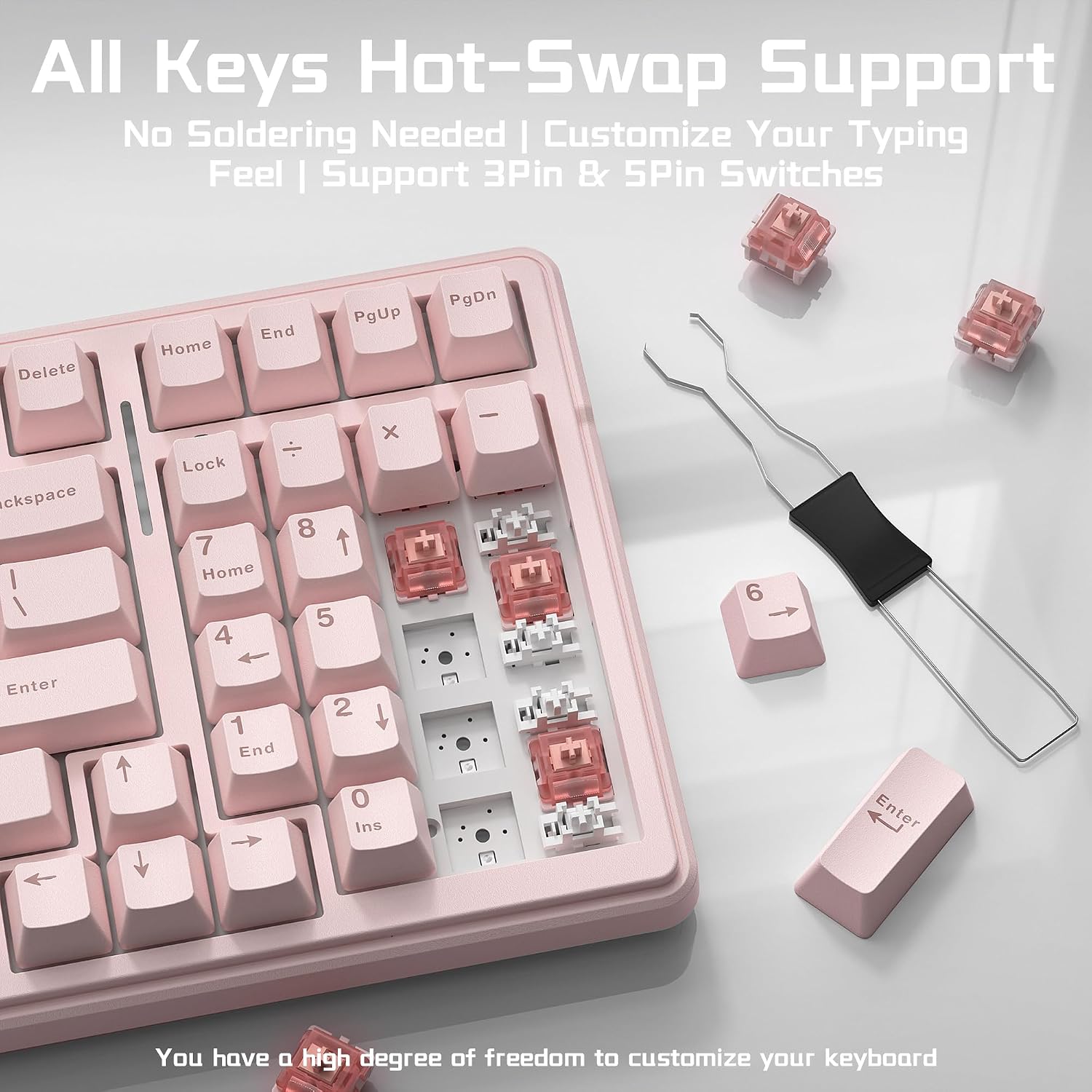 Aula F99 Wireless Silent Mechanical Pink Computer Keyboard with Number Pad