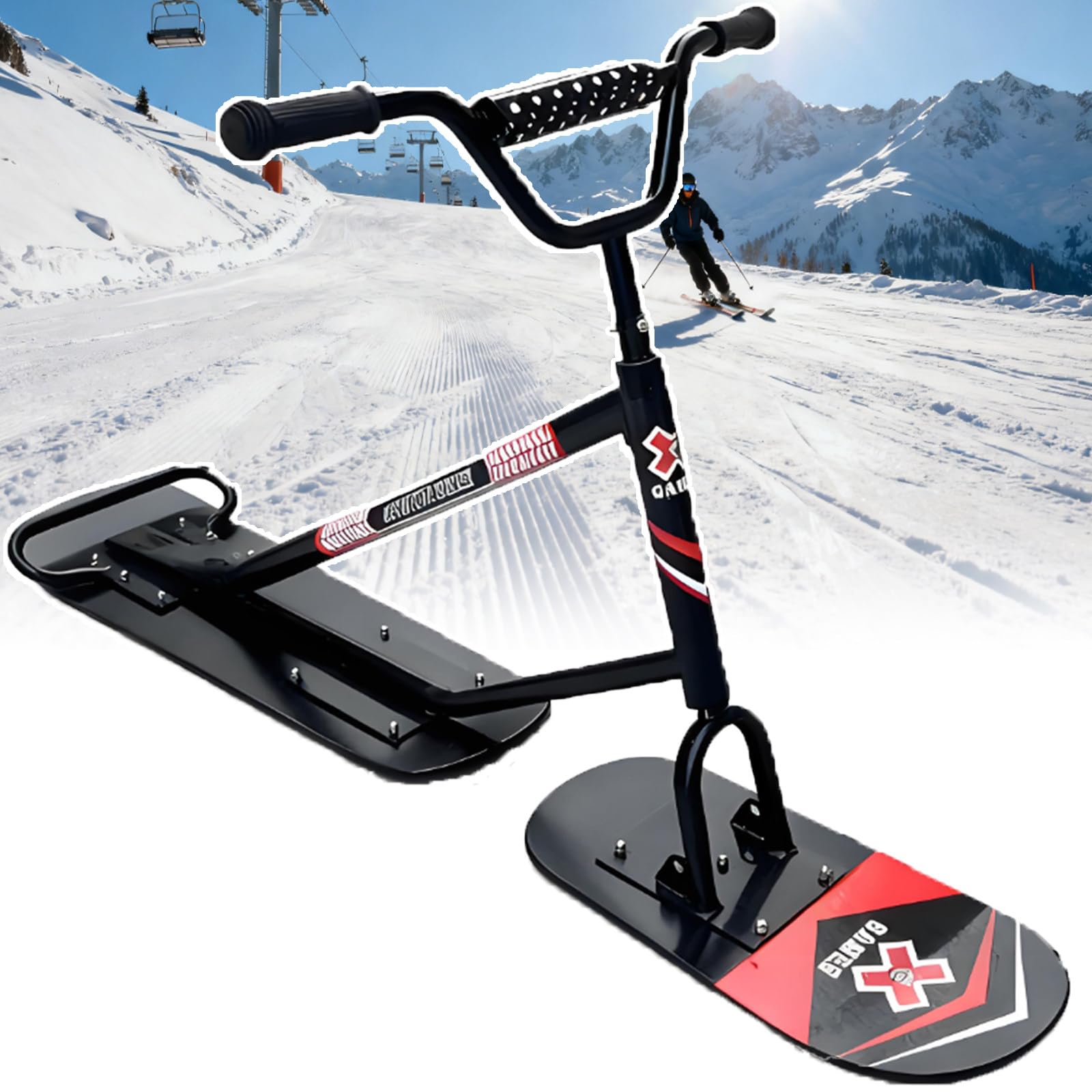 Monopattino da neve per adulti con sterzo a 360°, telaio triplo in alluminio, capacità 150 kg, per sport invernali all'aperto