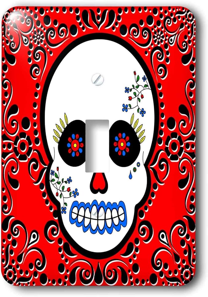 3dRose lsp_28866_1 Day of The Dead Día De Los Muertos Sugar Skull Scroll Design Toggle Switch, Red Black