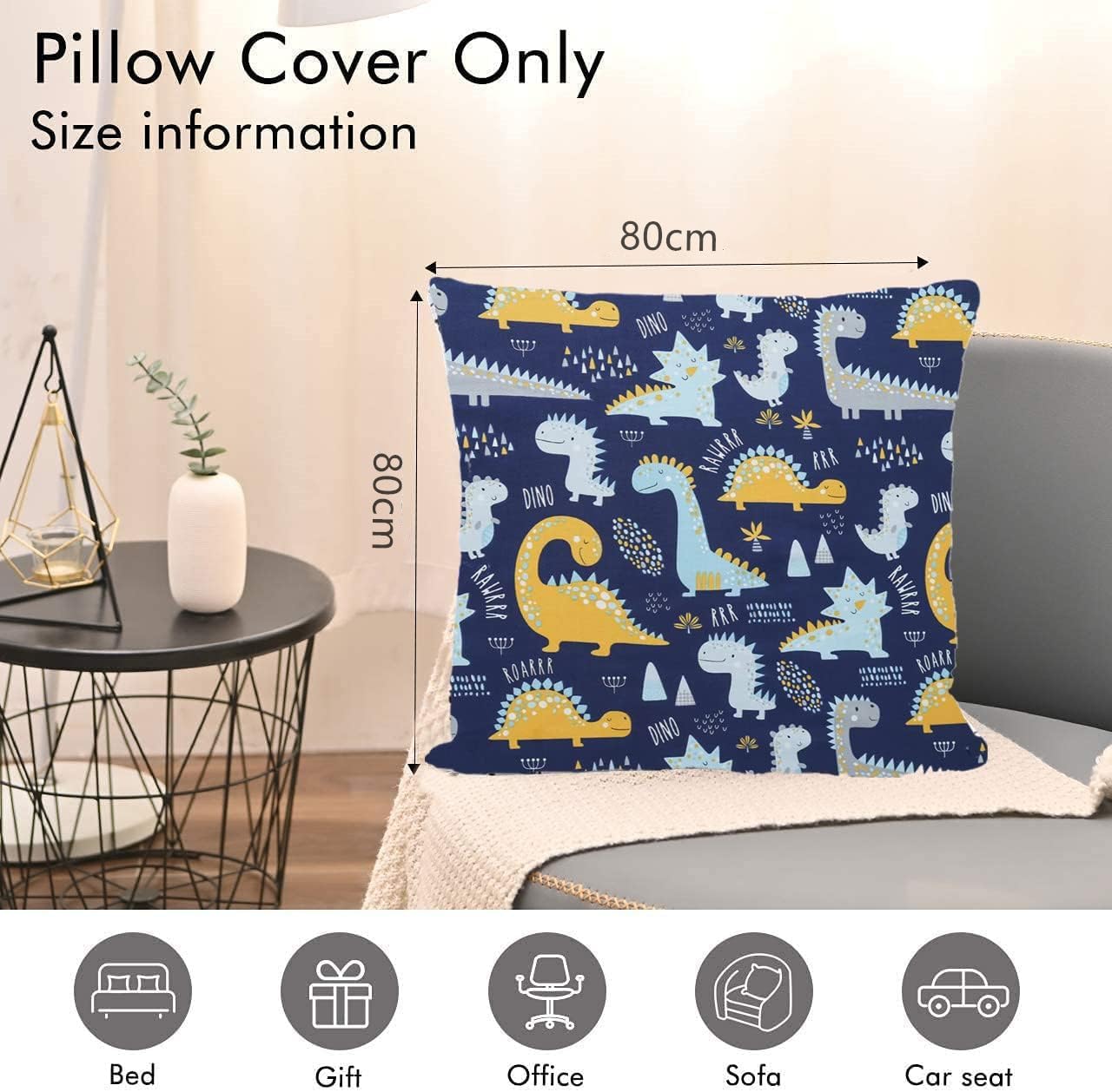 Federa Cuscino Bambini 80x80 Cm - Cotone Biologico Con Stampa Animaletti - Ideale Per Cameretta - Foto 6