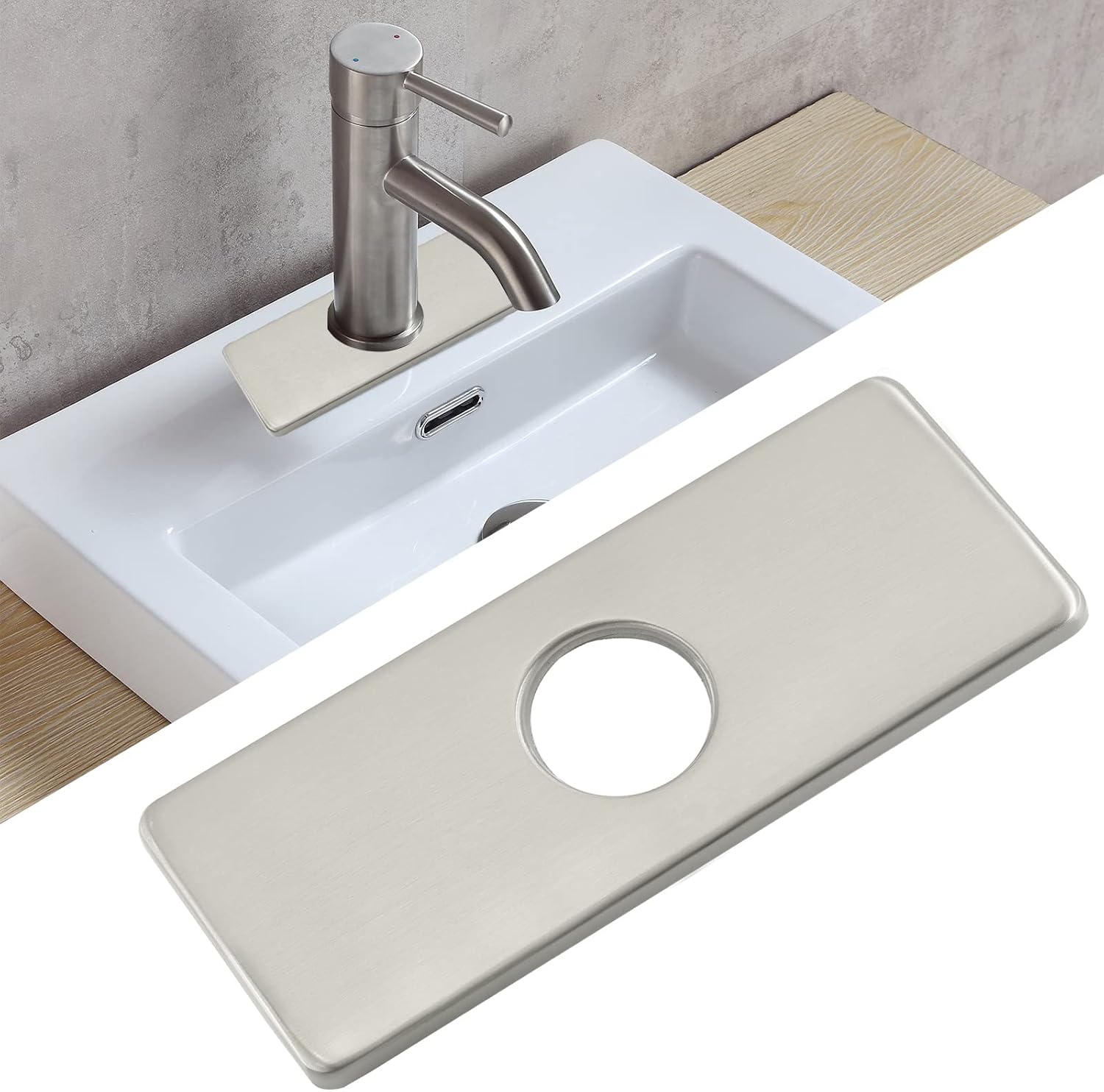 Litoexpe 6 Inch Sink Hole Cover Faucet Deck Plate for Bathroom or Kitchen Faucet 1-3 Hole, Brushed Nickel Stainless Steel Sink Hole Escutcheon Plate